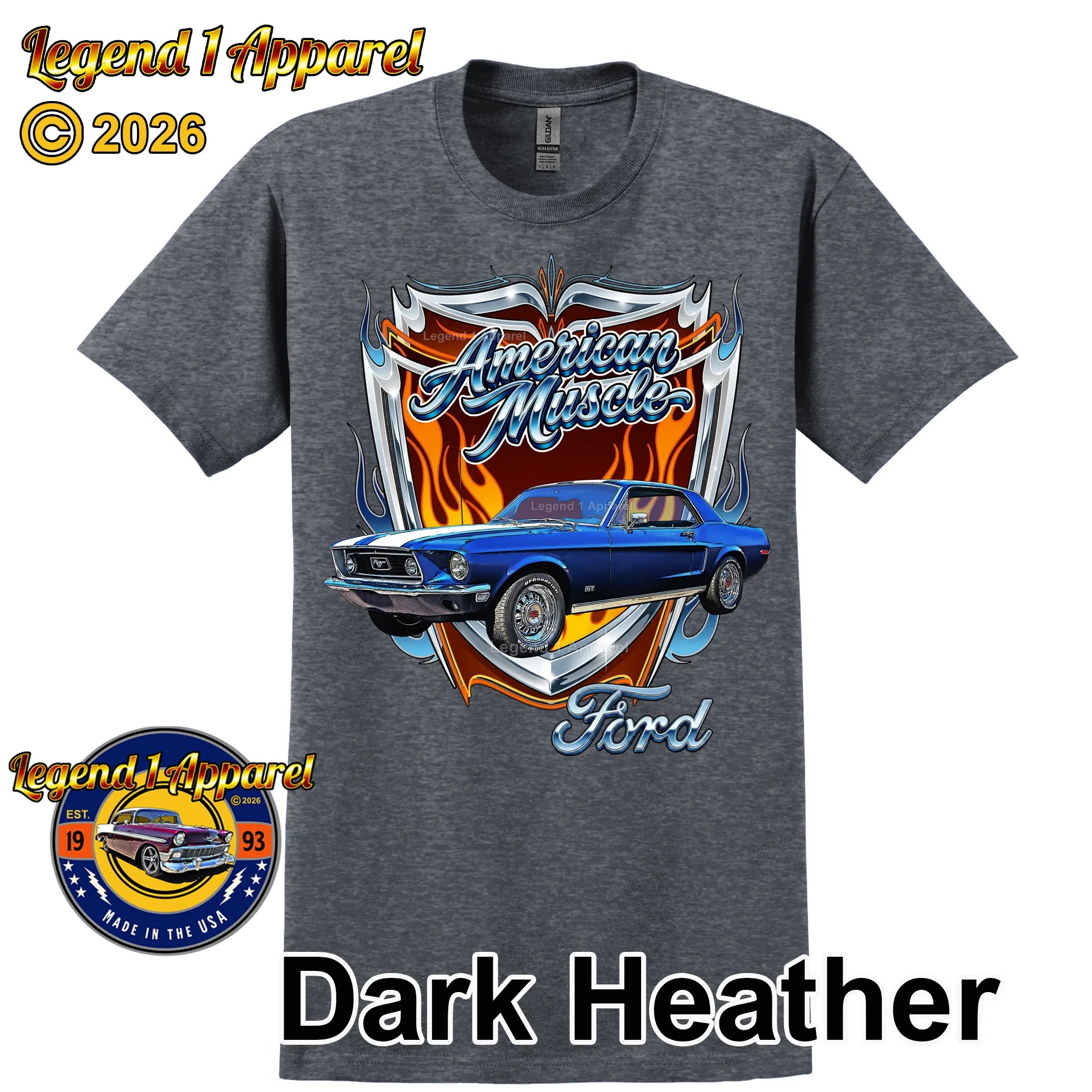 1968 Ford Mustang GT Classic Car Graphic Tee – American Muscle T-Shirt