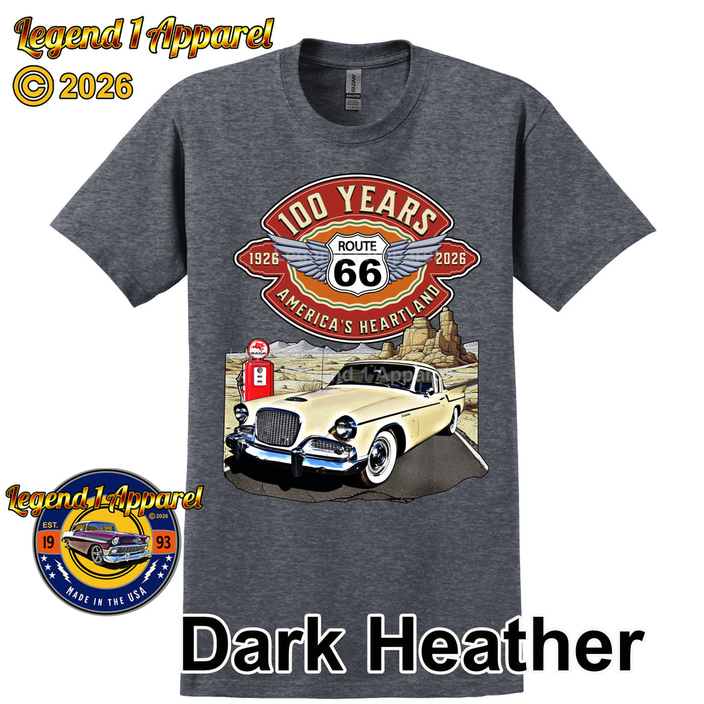 1958 Studebaker Silver Hawk Classic Car Graphic Tee – Route 66 100 Years T-Shirt