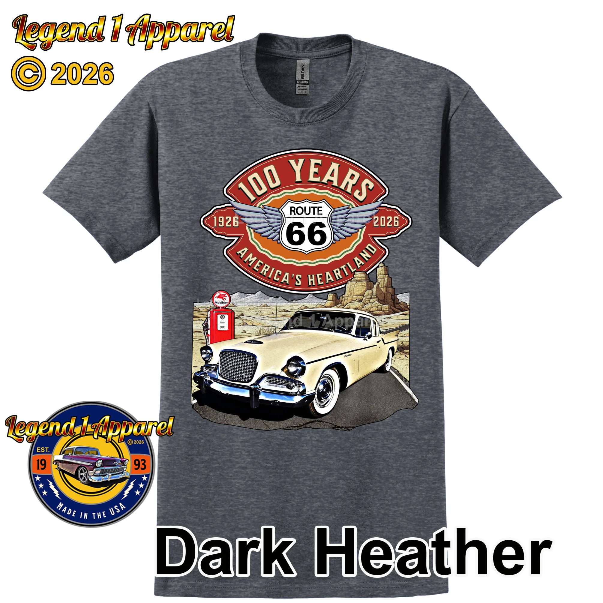1958 Studebaker Silver Hawk Classic Car Graphic Tee – Route 66 100 Years T-Shirt