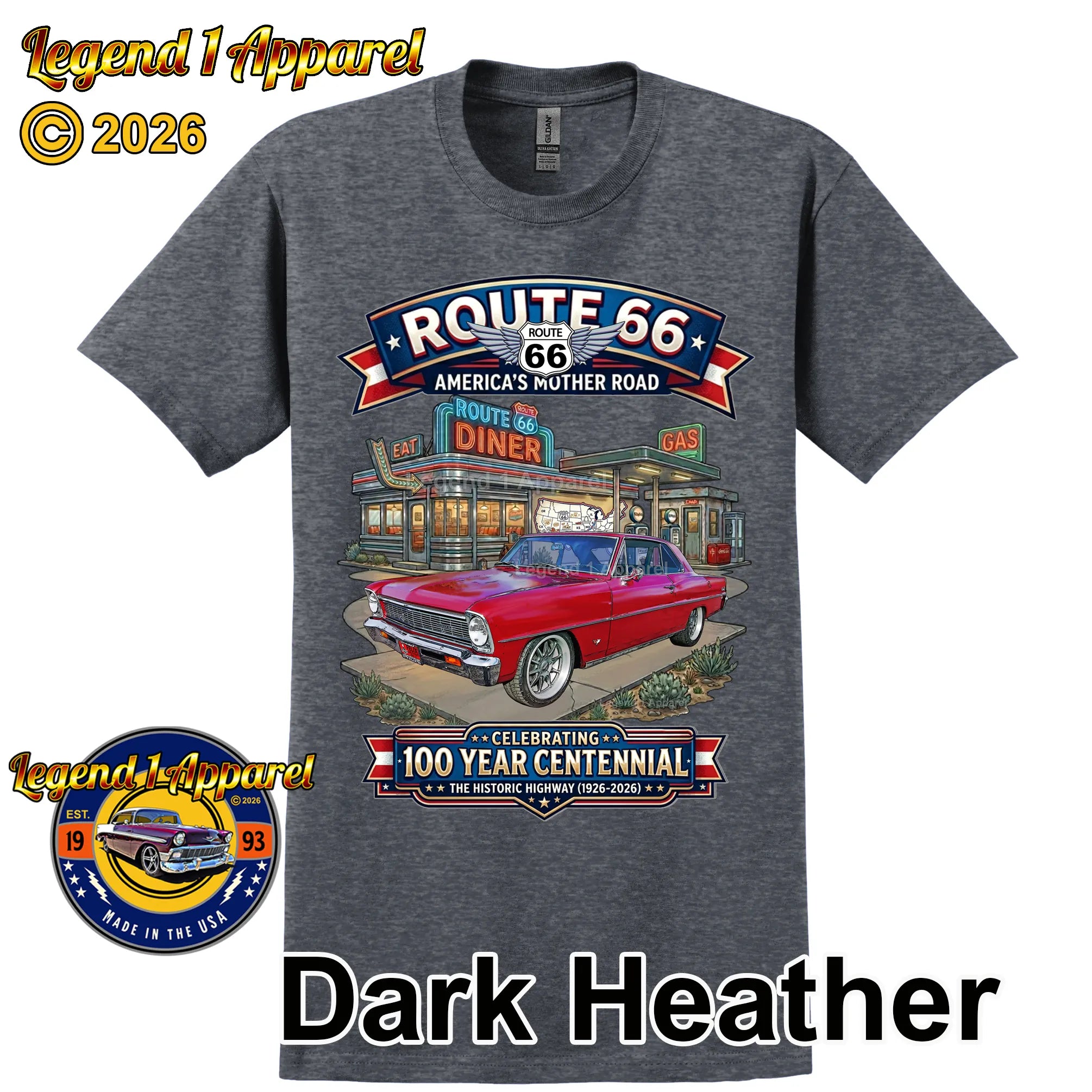 1966 Chevrolet Nova SS Classic Car Graphic Tee – Route 66 Centennial T-Shirt
