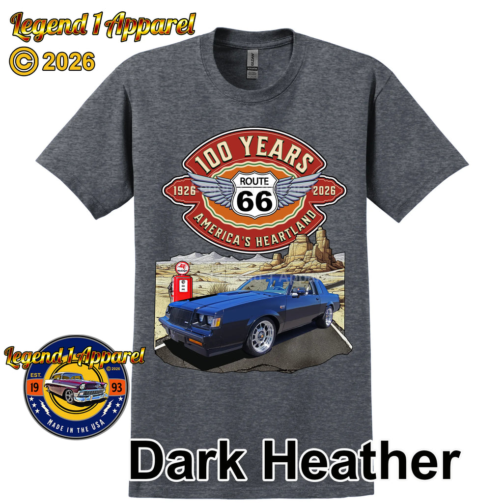 1986 Buick Grand National Classic Car Graphic Tee – Route 66 100 Years T-Shirt