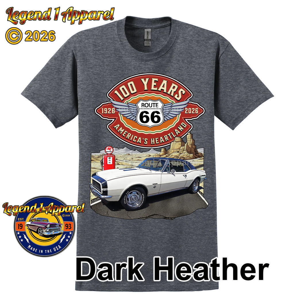 1967 Chevrolet Camaro Classic Car Graphic Tee – Route 66 100 Years T-Shirt