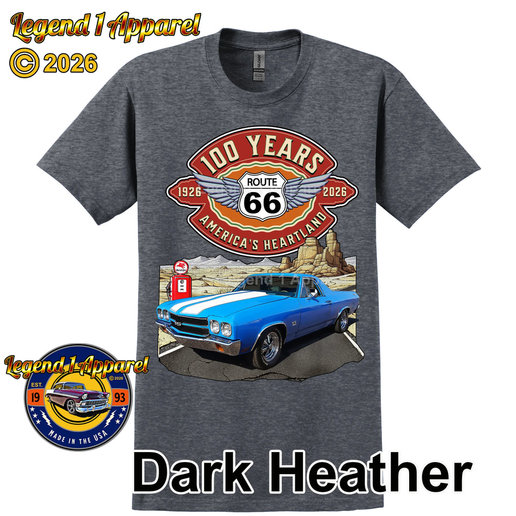 1970 Chevrolet El Camino Classic Truck Graphic Tee – Route 66 100 Years T-Shirt