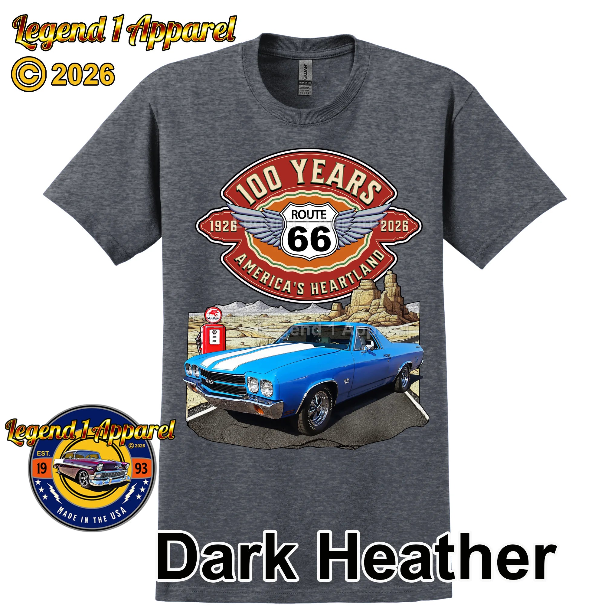 1970 Chevrolet El Camino Classic Truck Graphic Tee – Route 66 100 Years T-Shirt