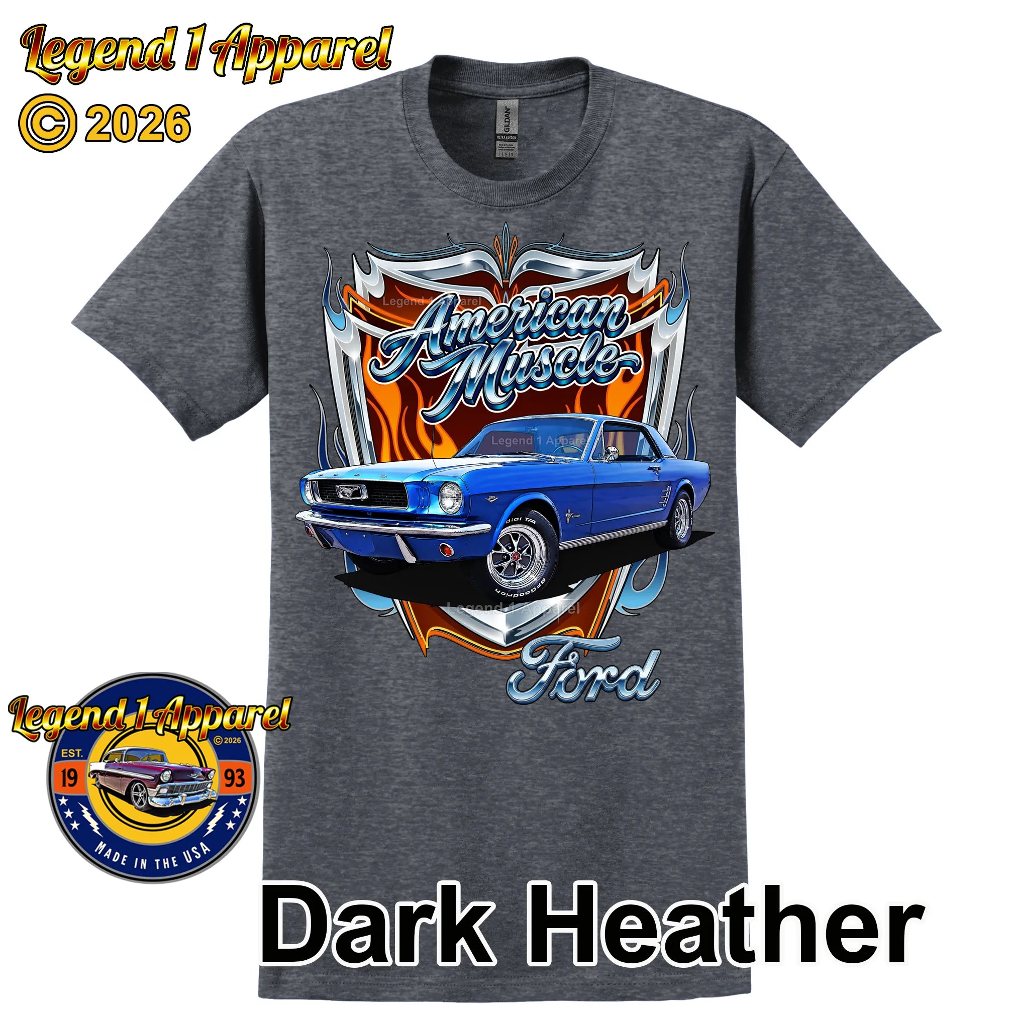 1966 Ford Mustang Hardtop Car Graphic Tee – American Muscle T-Shirt