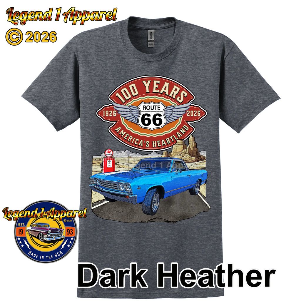 1966 Chevrolet El Camino Classic Truck Graphic Tee – Route 66 100 Years T-Shirt