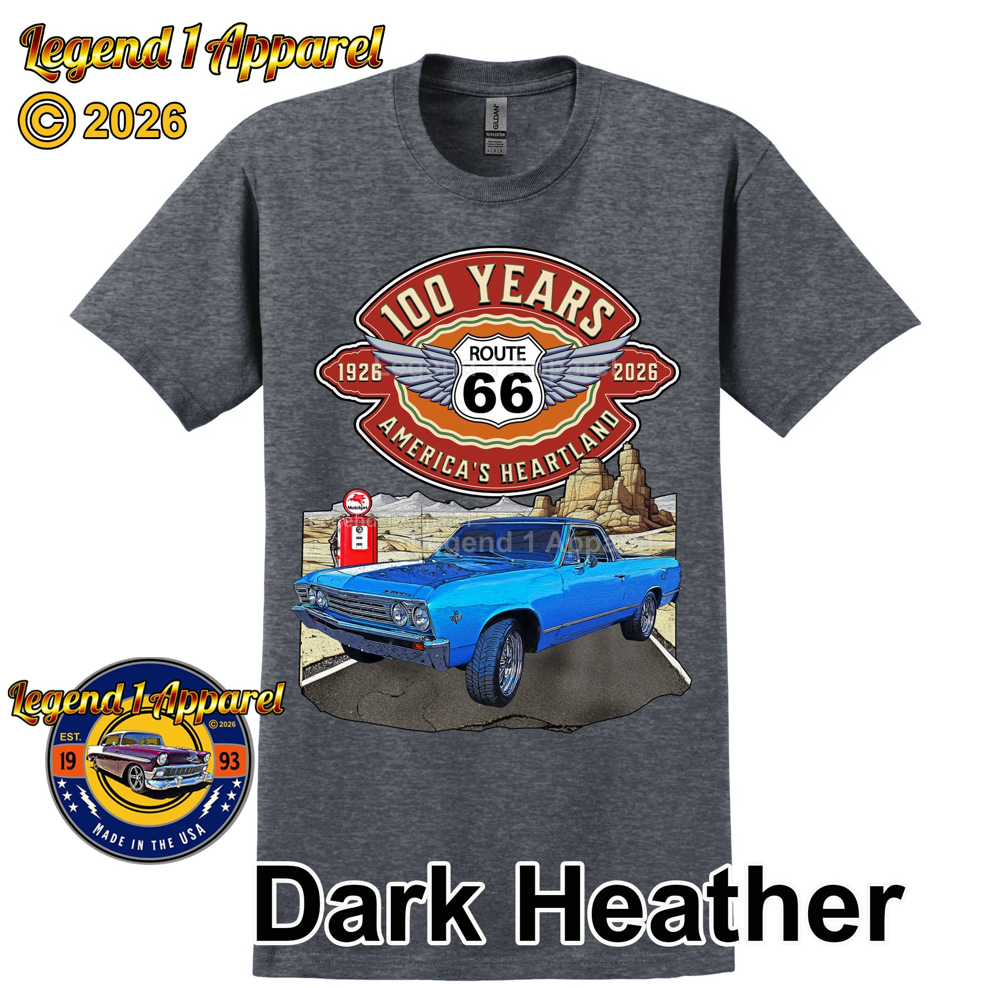 1966 Chevrolet El Camino Classic Truck Graphic Tee – Route 66 100 Years T-Shirt