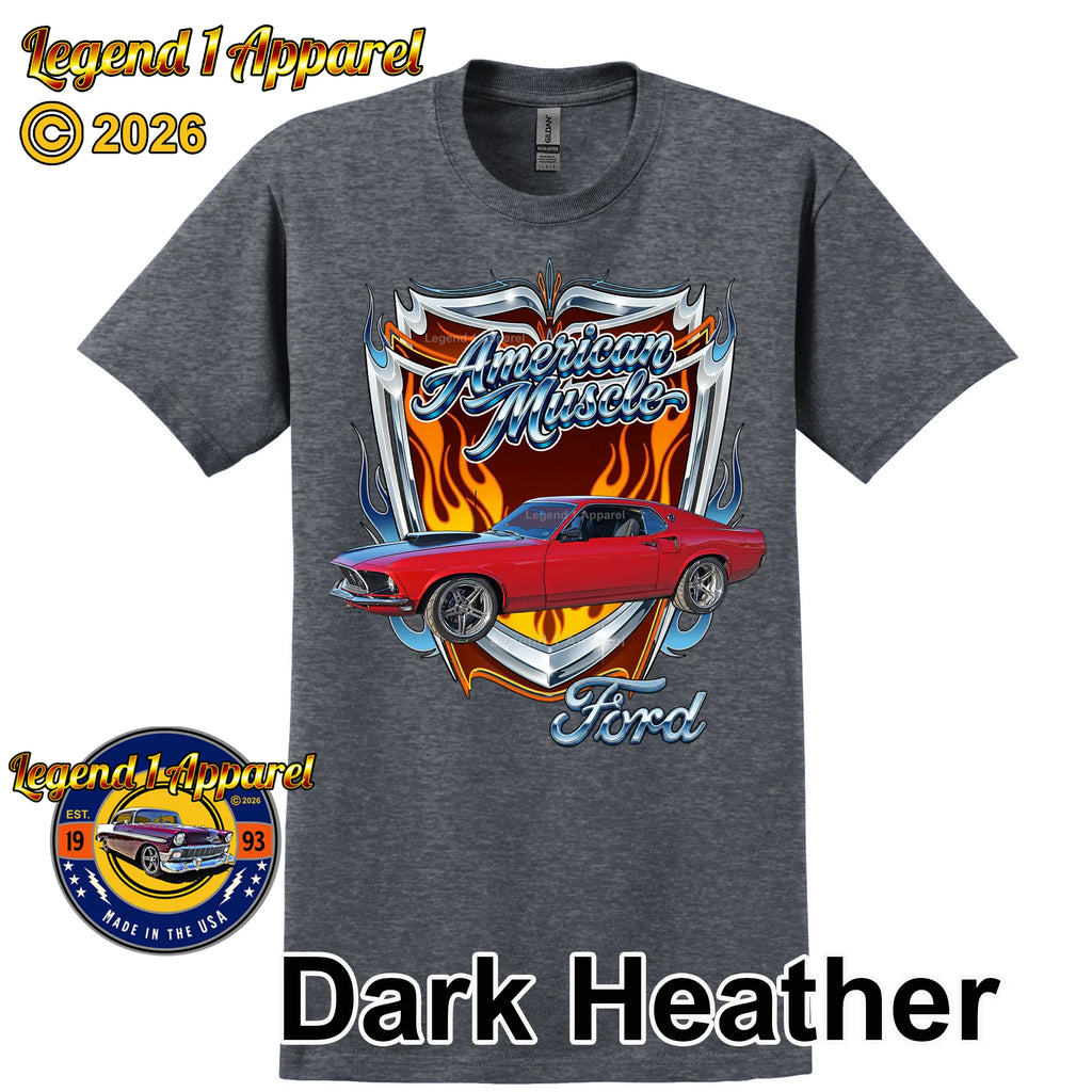 1969 Ford Mustang Fastback Classic Car Graphic Tee – American Muscle T-Shirt