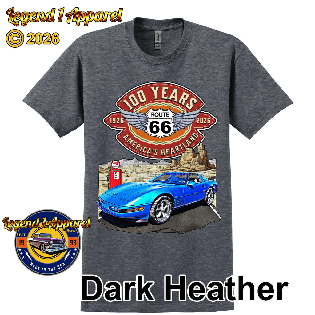 1992 Chevrolet Corvette C4 Classic Car Graphic Tee – Route 66 100 Years T-Shirt
