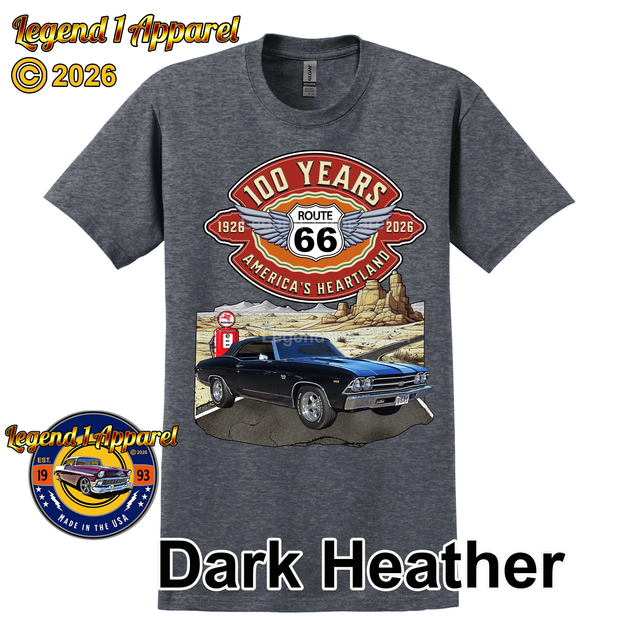 1969 Chevrolet Chevelle SS Classic Car Graphic Tee – Route 66 100 Years T-Shirt