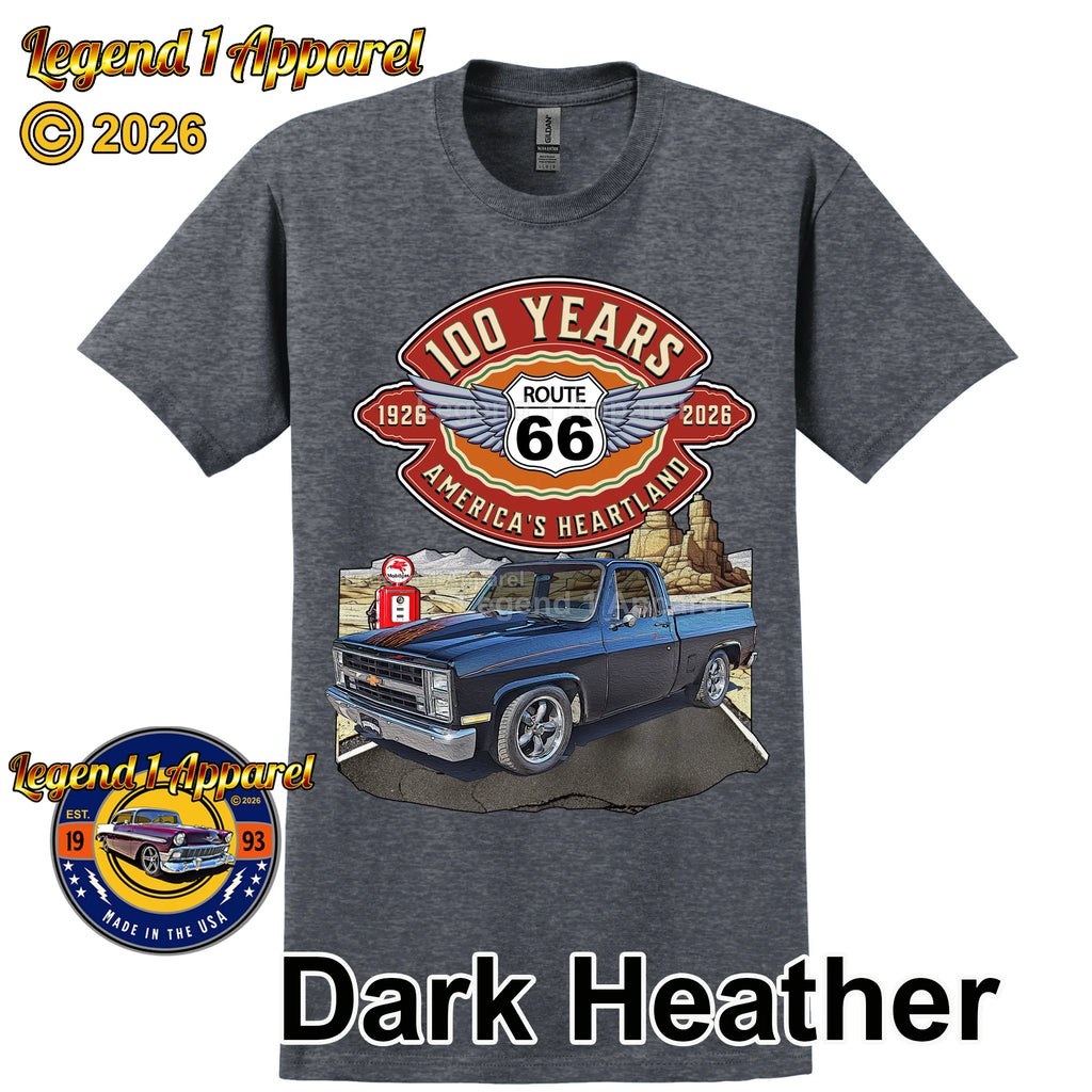 1985 Chevrolet Pick up Classic Square Body Truck Graphic Tee – Route 66 100 Years T-Shirt