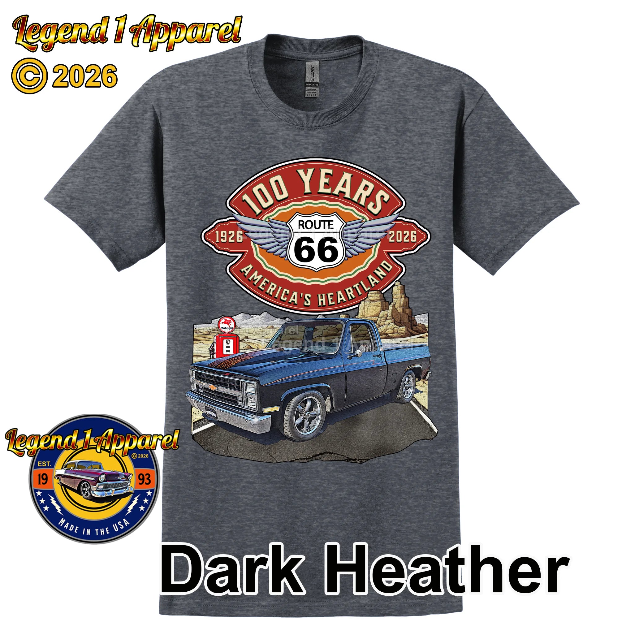 1985 Chevrolet Pick up Classic Square Body Truck Graphic Tee – Route 66 100 Years T-Shirt