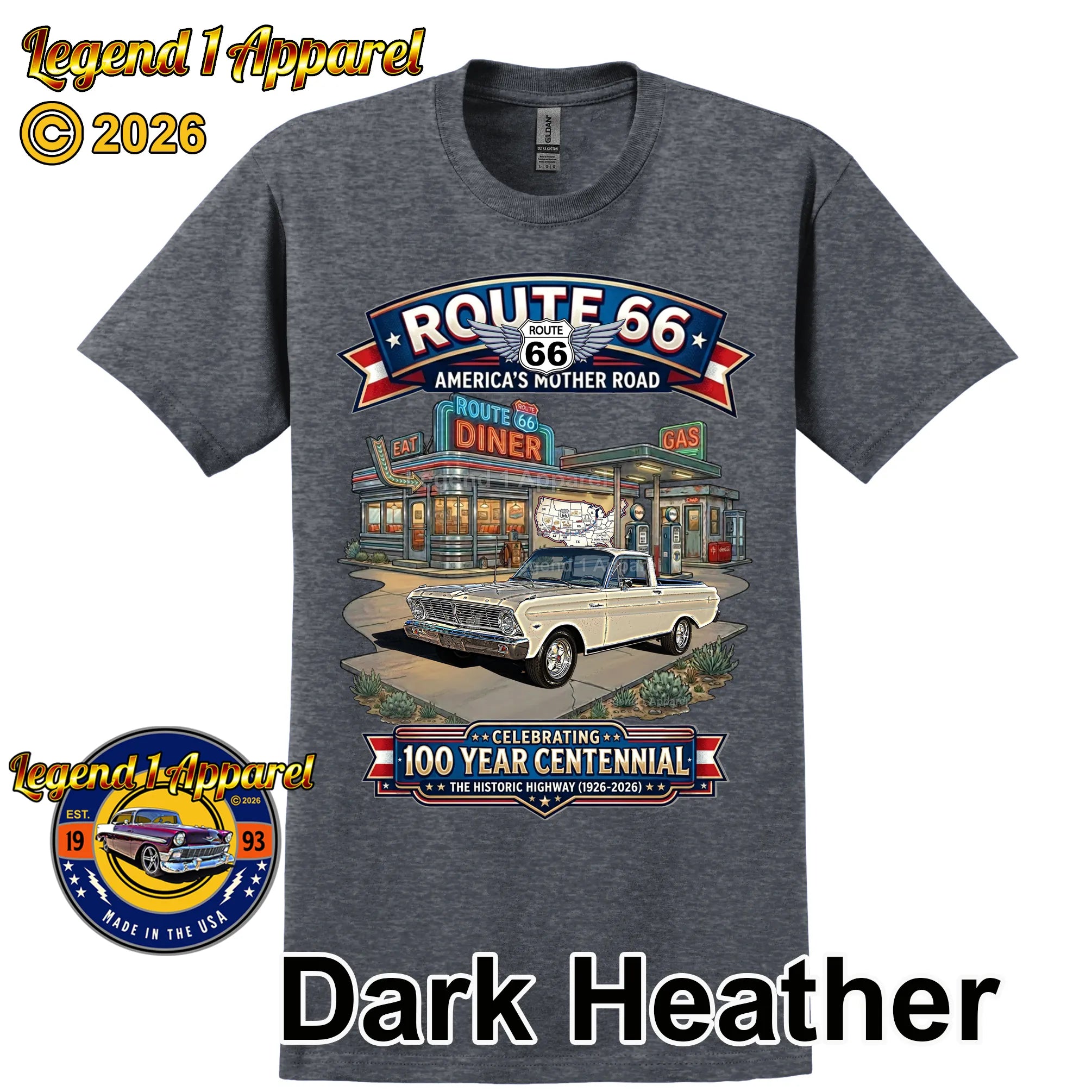 1965 Ford Ranchero Classic Car Graphic Tee – Route 66 Centennial T-Shirt