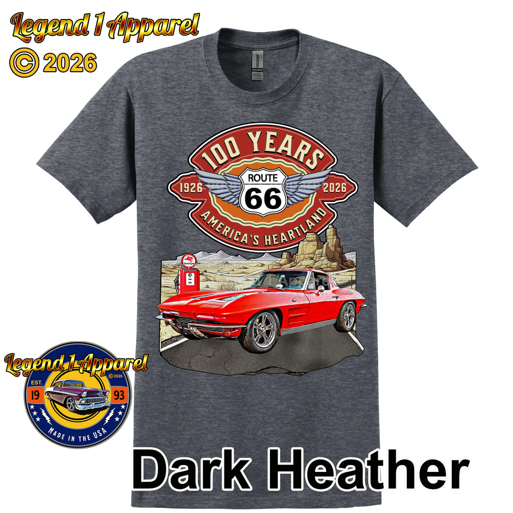 1963 Chevrolet Corvette C2 Classic Car Graphic Tee – Route 66 100 Years T-Shirt