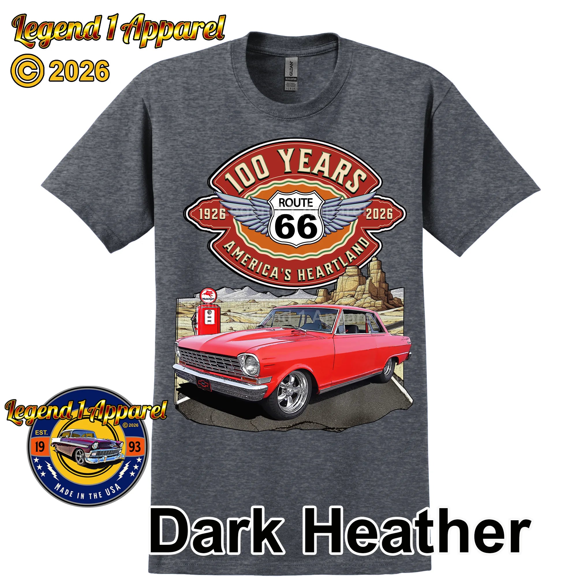 1964 Chevrolet Nova SS Classic Car Graphic Tee – Route 66 100 Years T-Shirt