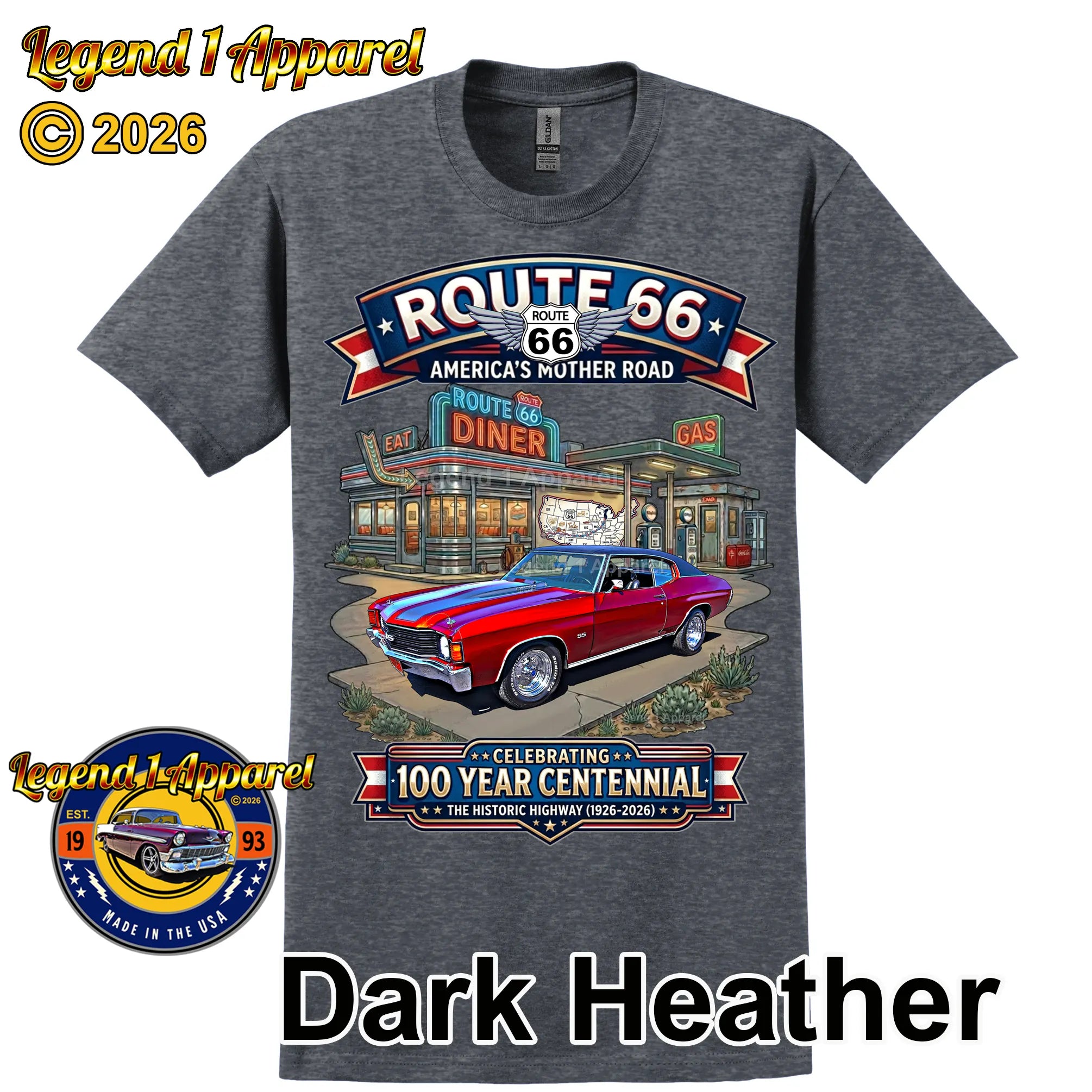 1972 Chevrolet Chevelle SS Classic Car Graphic Tee – Route 66 Centennial T-Shirt