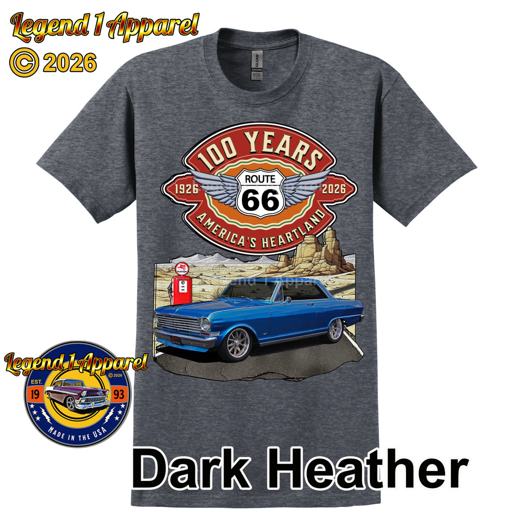 1963 Chevrolet Nova SS Classic Car Graphic Tee – Route 66 100 Years T-Shirt