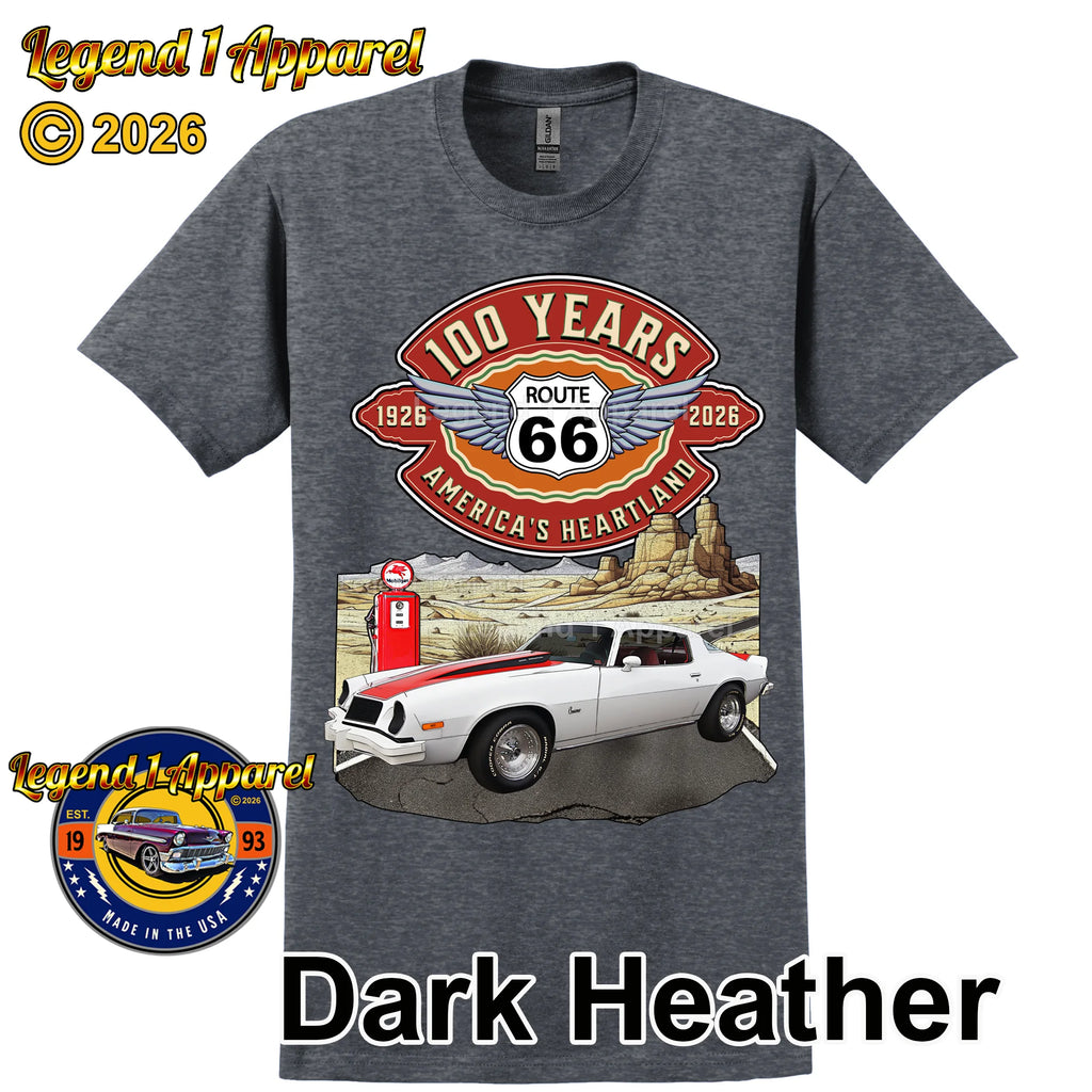 1976 Chevrolet Camaro Classic Car Graphic Tee – Route 66 100 Years T-Shirt