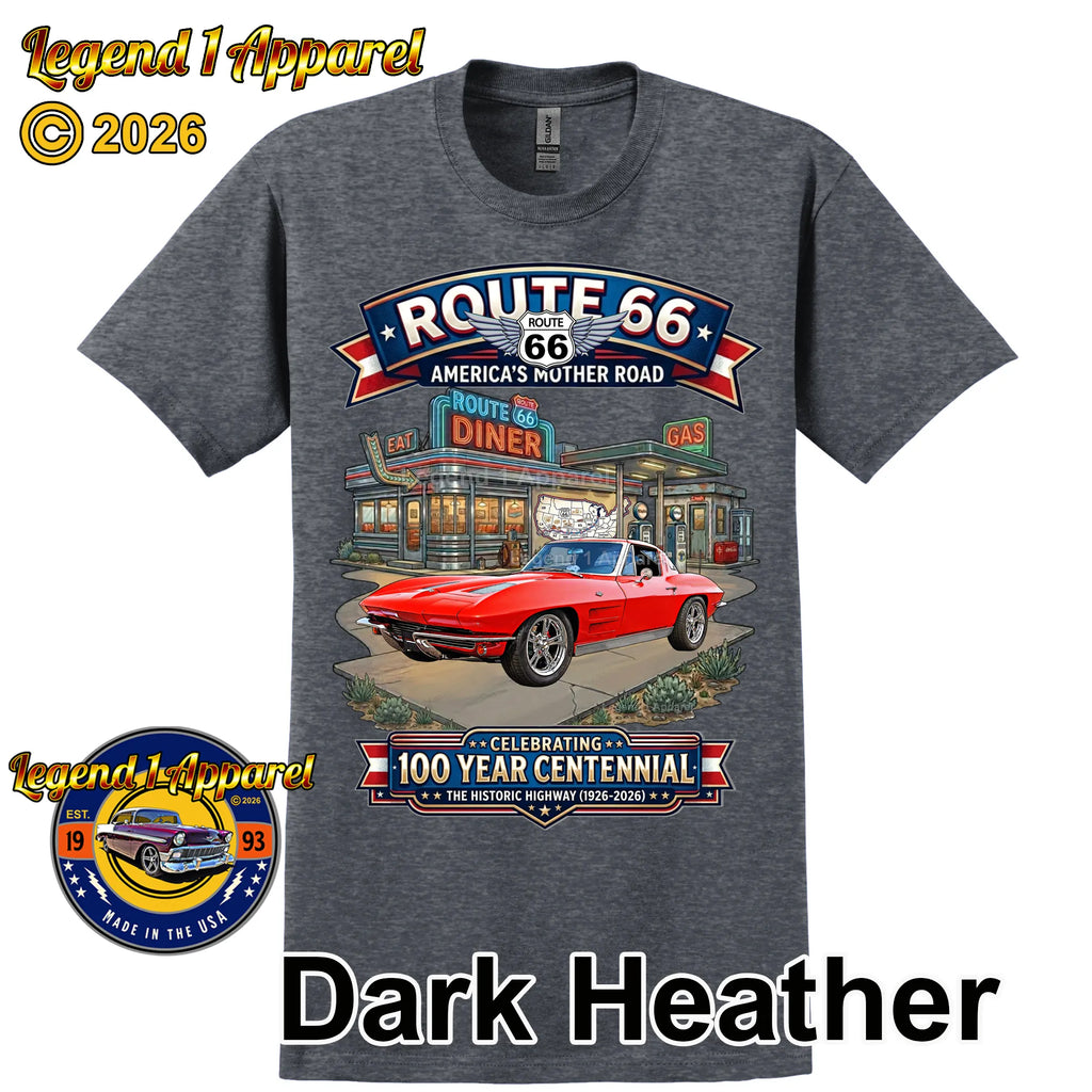 1963 Chevrolet Corvette C2 Classic Car Graphic Tee – Route 66 Centennial T-Shirt
