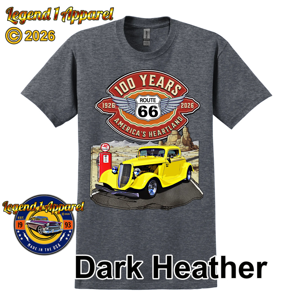 1934 Ford Coupe Classic Car Graphic Tee – Route 66 100 Years T-Shirt