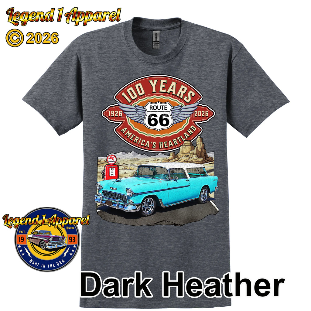1955 Chevrolet Bel Air Nomad Classic Car Graphic Tee – Route 66 100 Years T-Shirt
