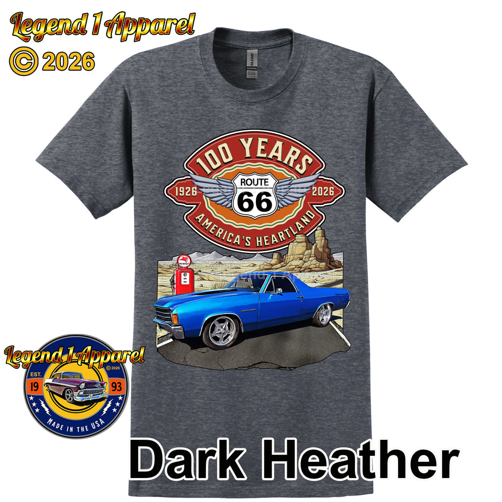 1972 Chevrolet El Camino Classic Truck Graphic Tee – Route 66 100 Years T-Shirt