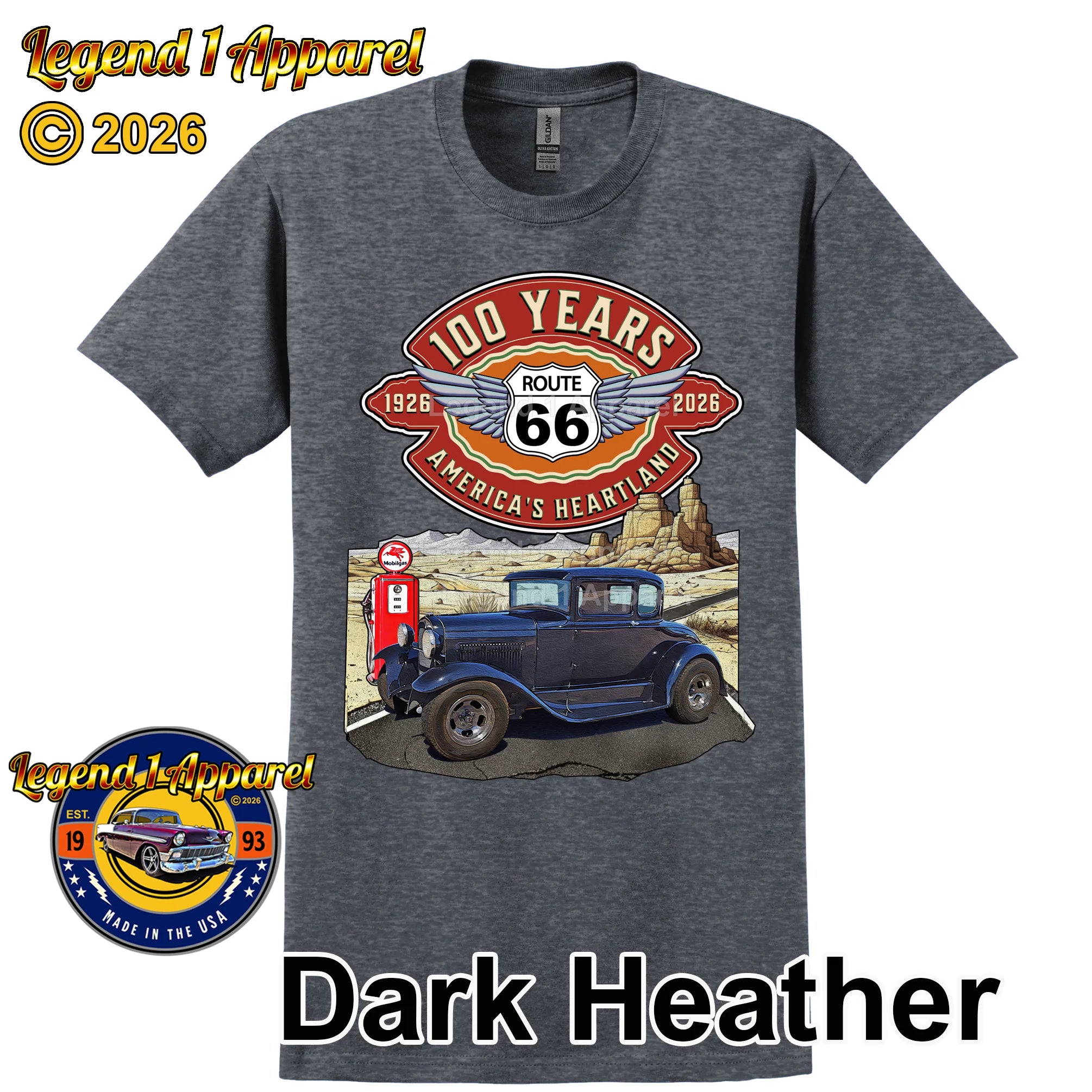 1930 Ford Model A Classic Car Graphic Tee – Route 66 100 Years T-Shirt