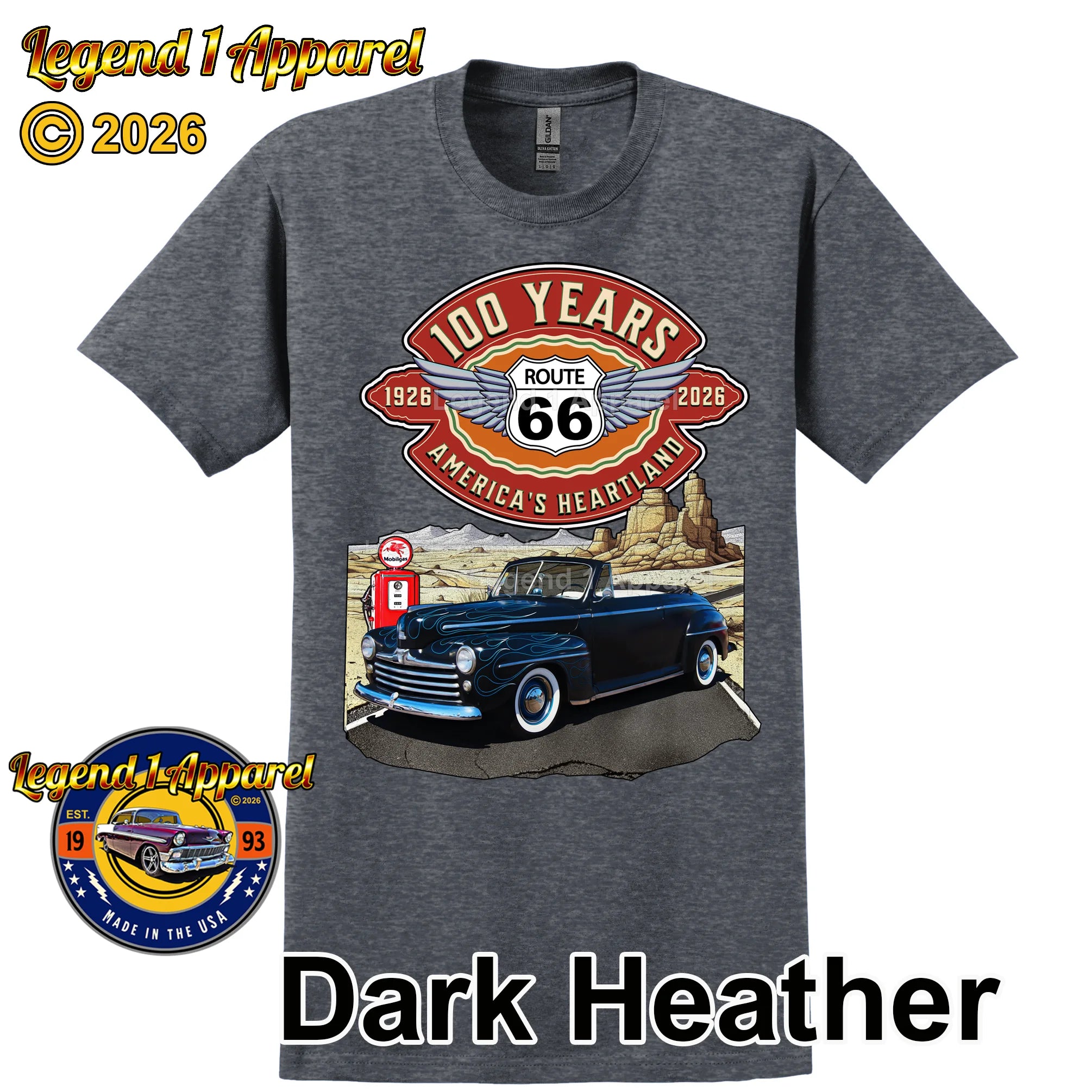 1947 Ford Coupe Classic Car Graphic Tee – Route 66 100 Years T-Shirt