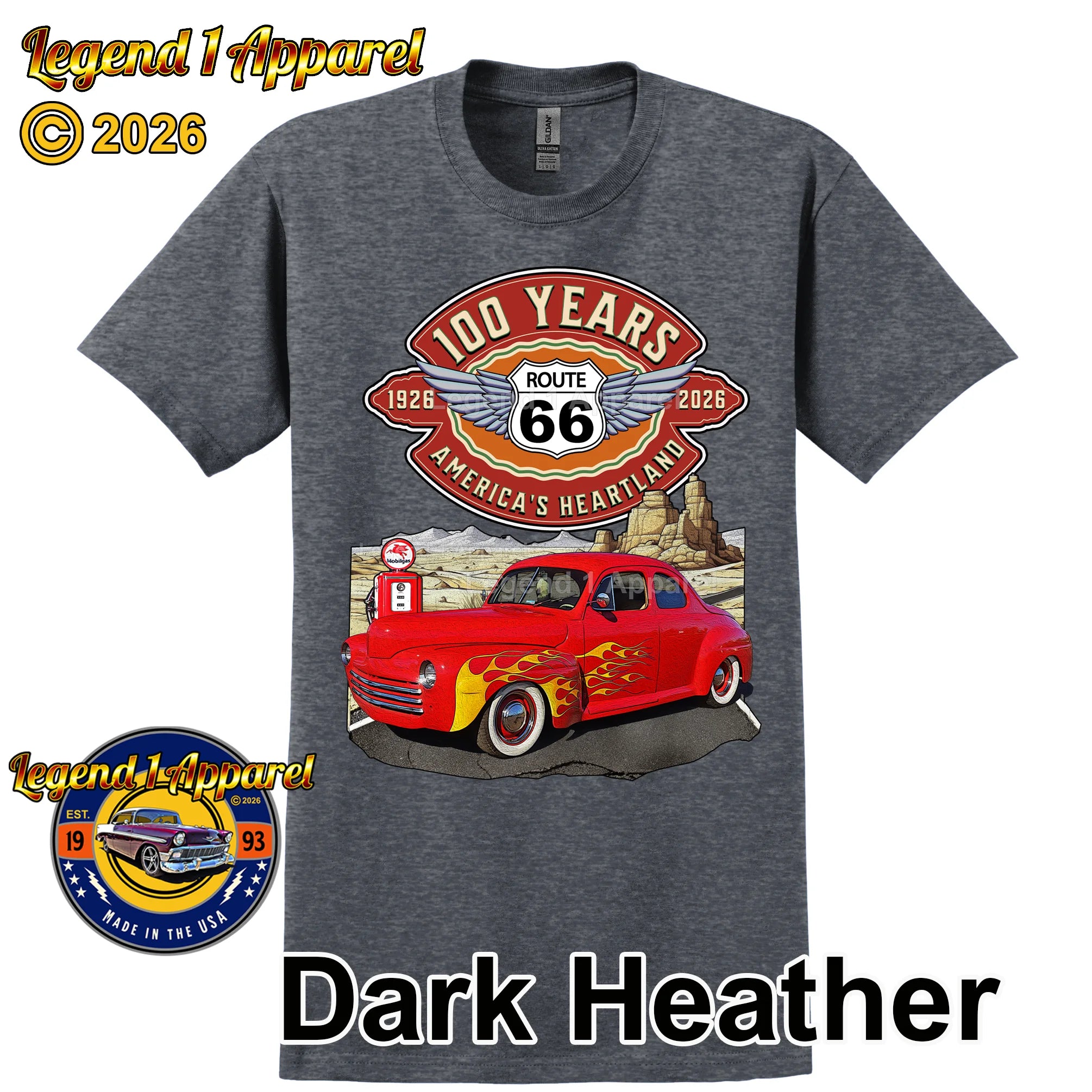 1946 Ford Coupe Classic Car Graphic Tee – Route 66 100 Years T-Shirt