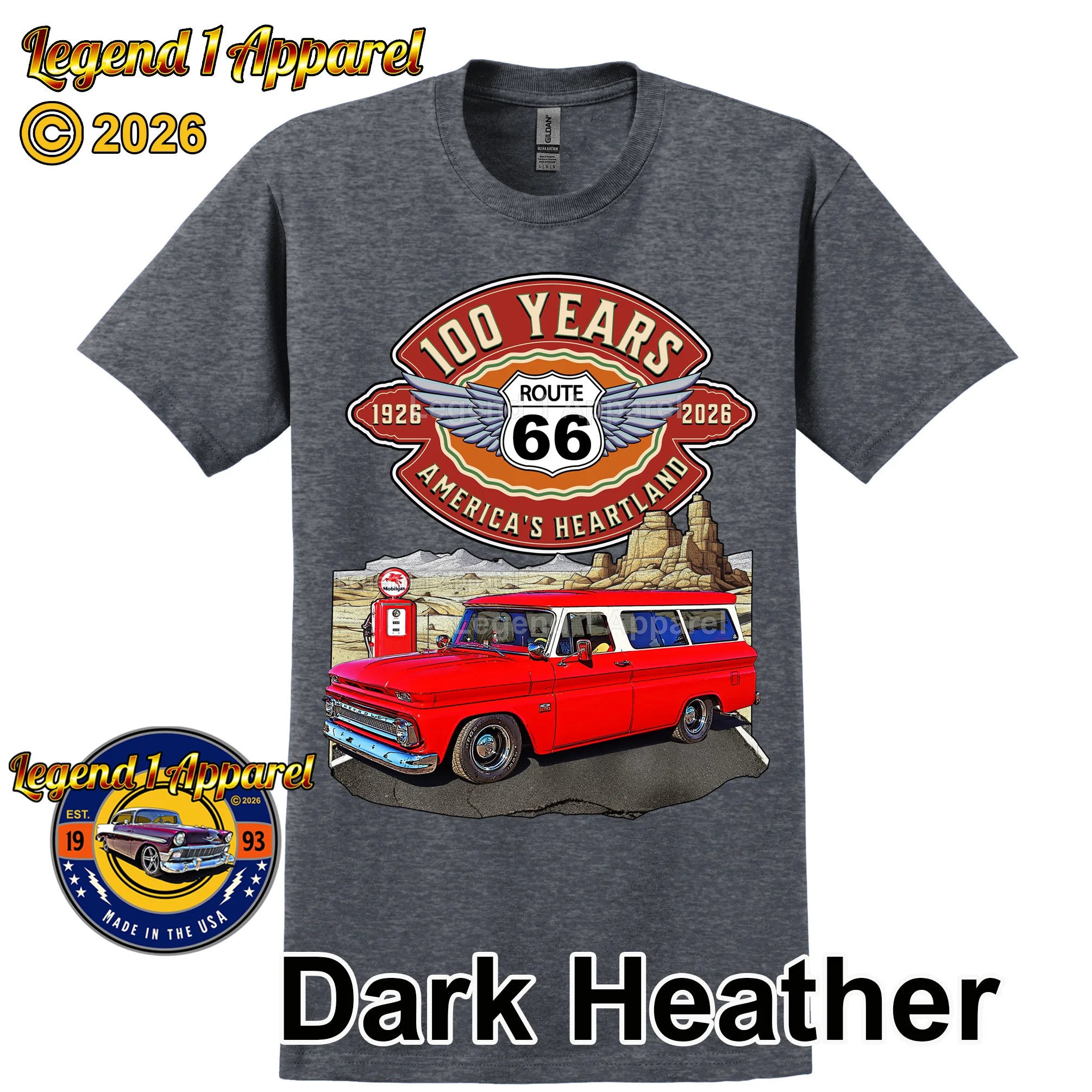 1966 Chevrolet Suburban Carryall Classic Truck Graphic Tee – Route 66 100 Years T-Shirt