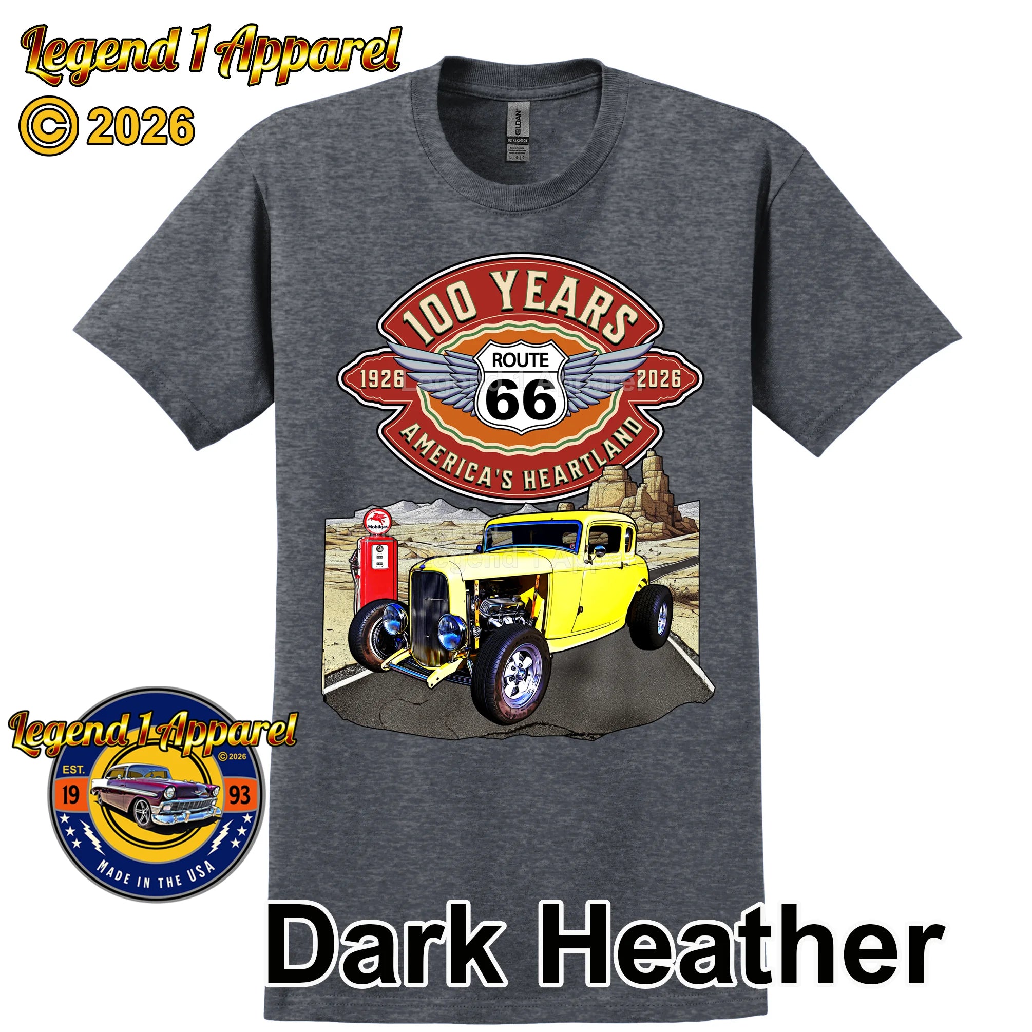1932 Ford Coupe Classic Car Graphic Tee – Route 66 100 Years T-Shirt