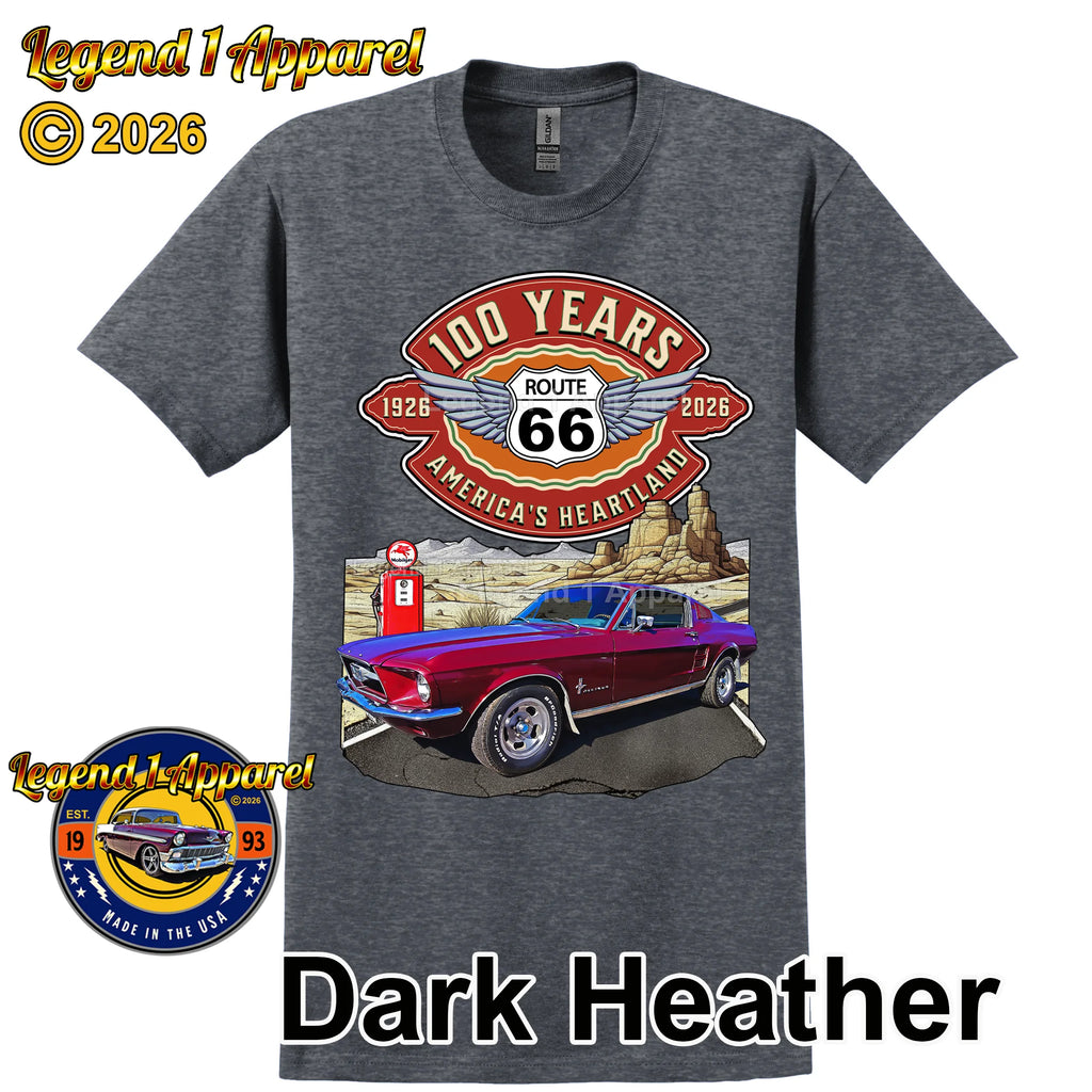 1967 Ford Mustang Fastback Classic Car Graphic Tee – Route 66 100 Years T-Shirt