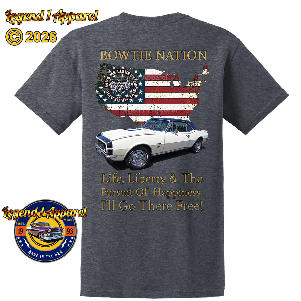 1967 Chevrolet Camaro Bowtie Nation T-Shirt – 67 Chevy Classic Car Graphic Tee