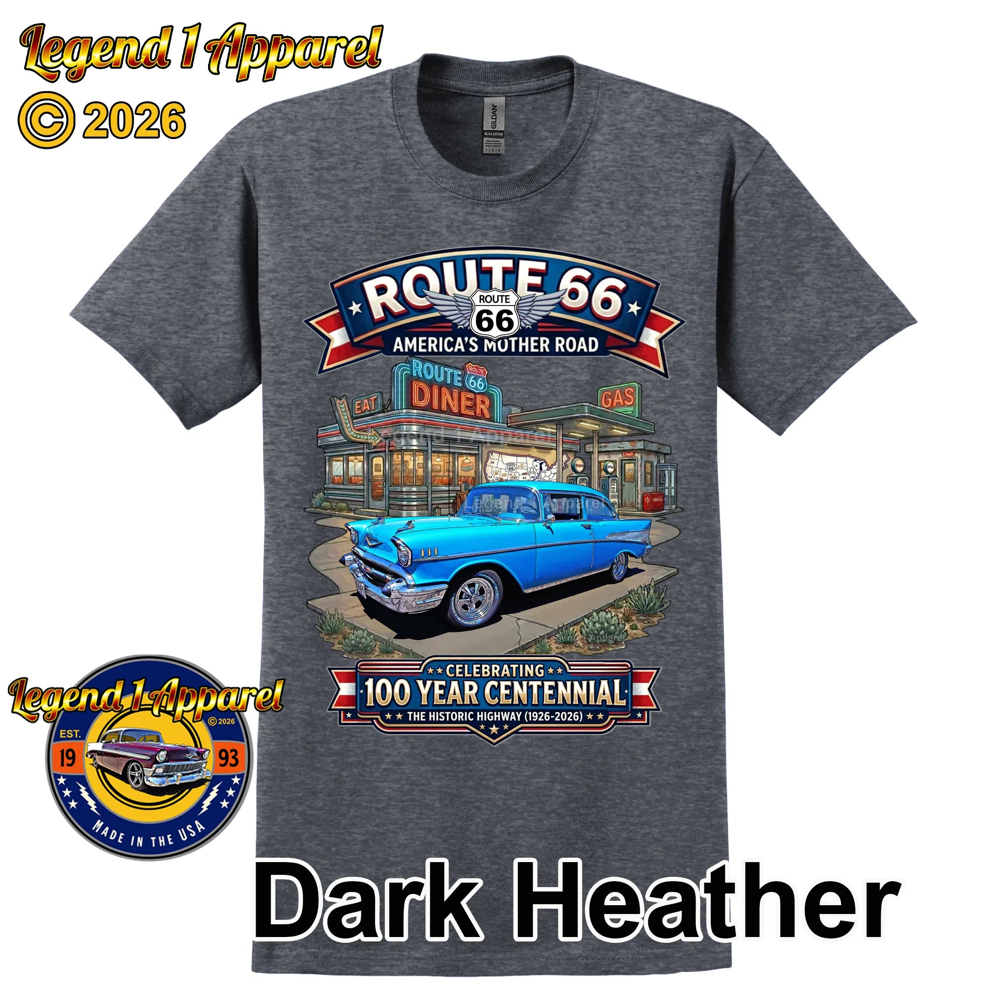 1957 Chevrolet Bel Air Coupe Classic Car Graphic Tee – Route 66 Centennial T-Shirt
