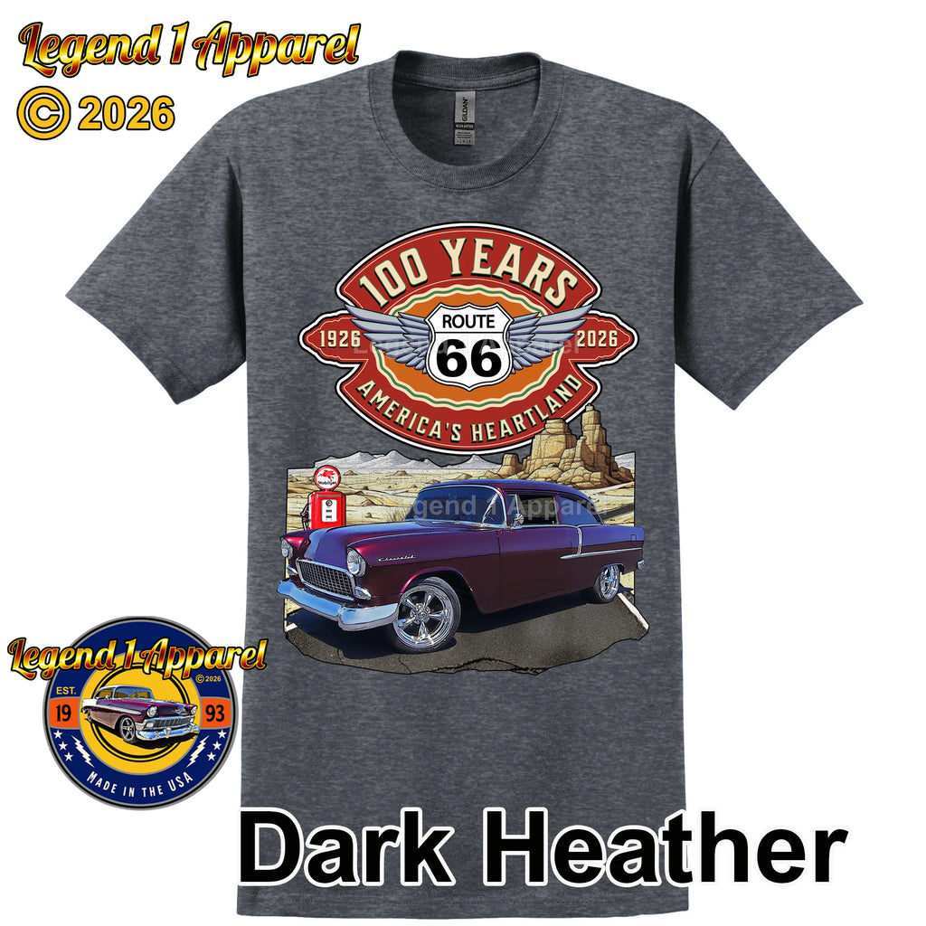 1955 Chevrolet 210 Del Ray Coupe Classic Car Graphic Tee – Route 66 100 Years T-Shirt
