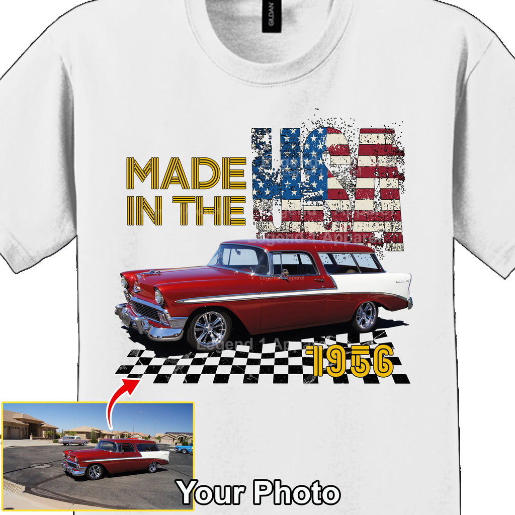 Your Classic Car or Hot Rod custom made T-shirt. Send us a picture of your car, Made In The USA