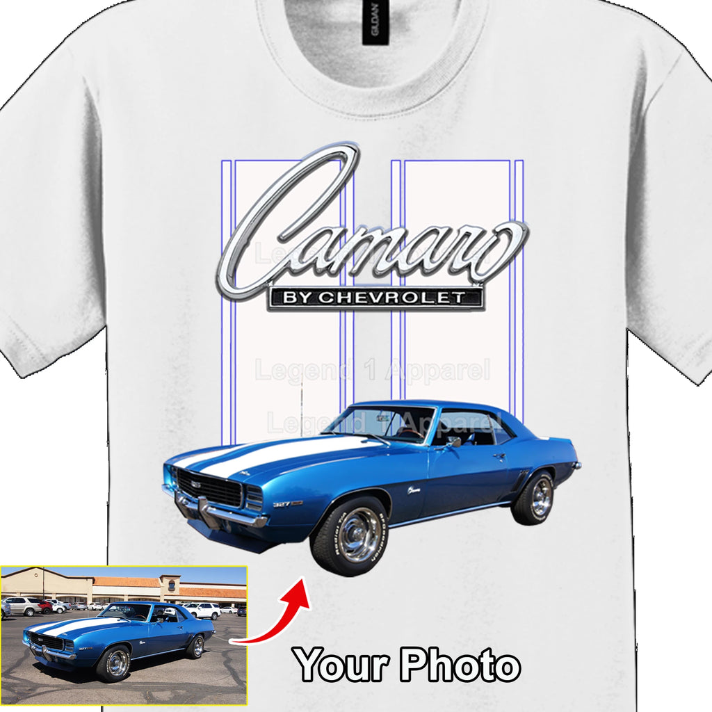 Your Classic Car or Hot Rod custom made T-shirt. Send us a picture of your car. Camaro by Chevrolet