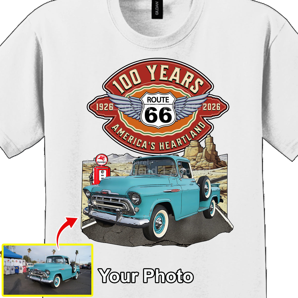 Your Classic Car or Hot Rod custom made T-shirt. Send us a picture of your car. Route 66 100 years